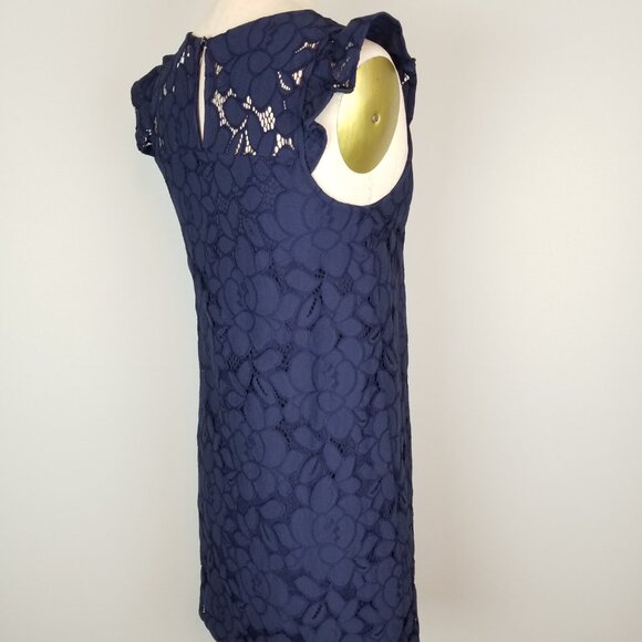 Monteau Navy Blue Lace Sheath Dress with Flutter Sleeves Women's Size Small NEW - Picture 9 of 11